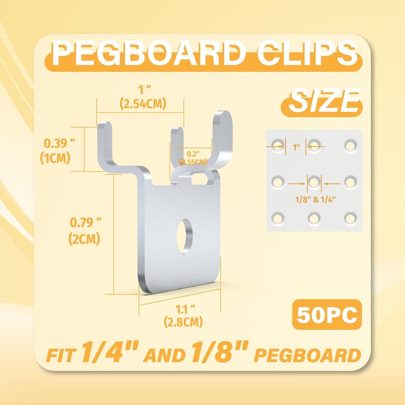 BFPeaky Metal Pegboard Hooks 50 PC - Prong Peg Board Hooks for Hanging Jewelry, Pictures & Crafts - Fits 1/4 and 1/8 Peg Board - Pegboard Clips for Workshop, Retail Display & Home Organization - Image 2